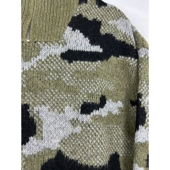 Anthropologie Ferne Quarter-Zip Knit Pullover Sweater Top Camouflage M - Picture 9 of 13